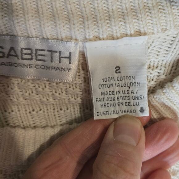 Elisabeth by Liz Claiborne, Size 2 – Ivory Cotton Cable Knit Sweater [0216] - Picture 5 of 9